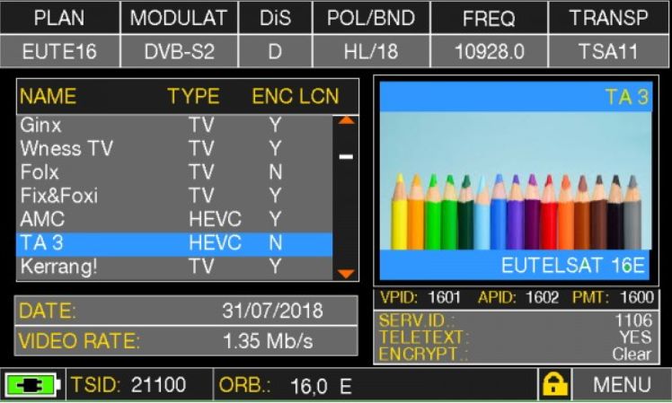 H265 HEVC optio TAB 5 ULTRA mittariin