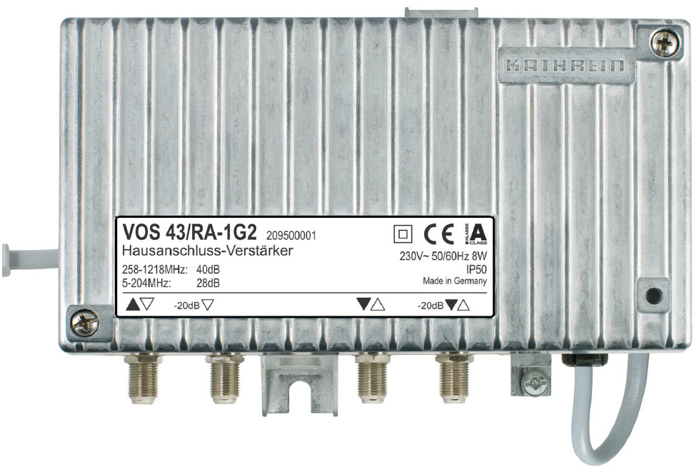 Talovahvistin  D3.1 1218 MHz, G=34/40dB, 114 dBuV, RP 5-204 MHz A/P