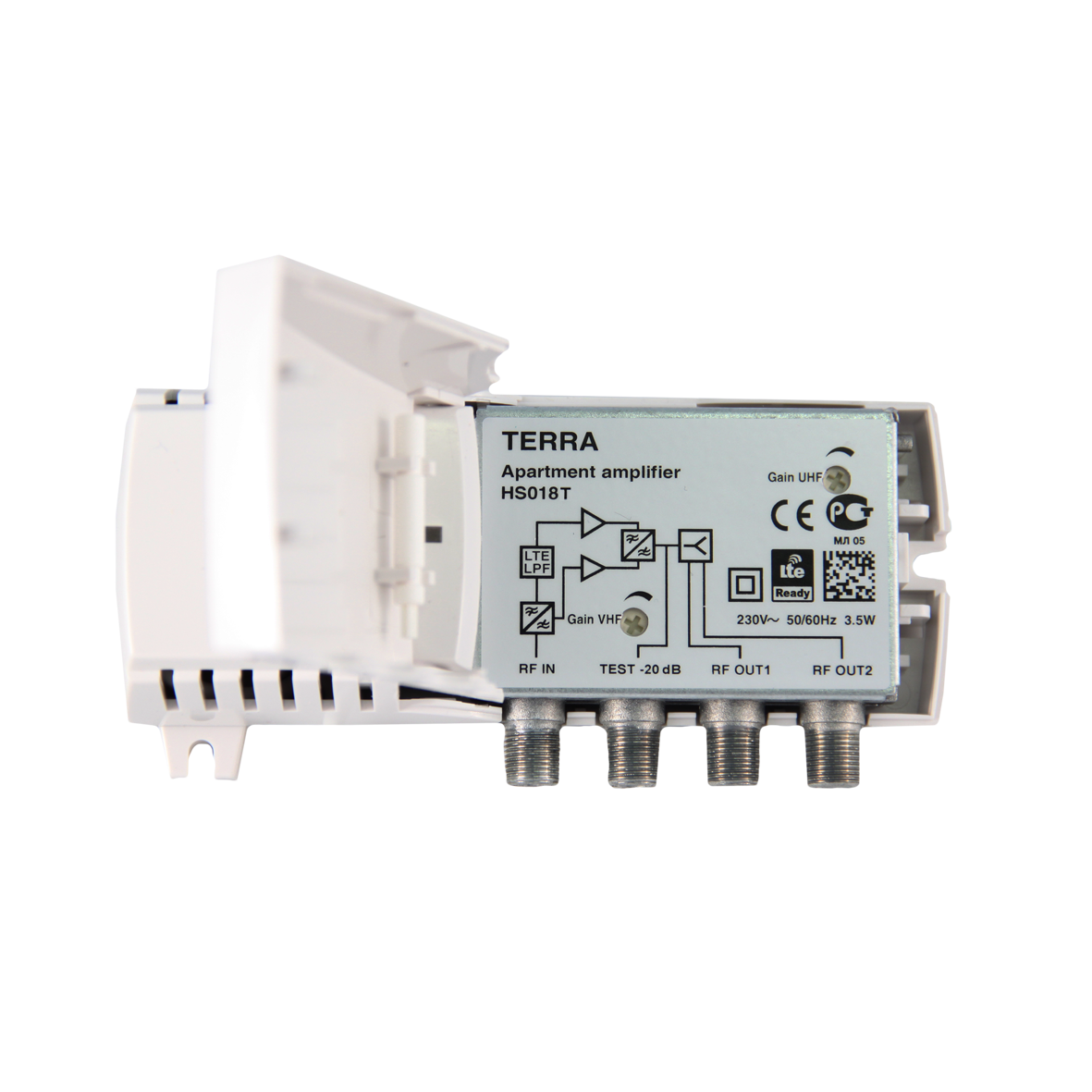 Pientalon laajakaistavahvistin, VHF/UHF erikseen säädettävät, G=11-26dB, 104dBuV, LTE700