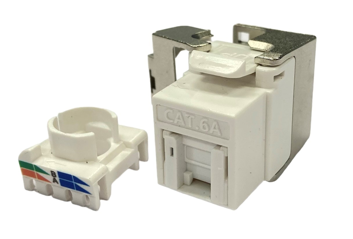 RJ45-liitin Cat6A UTP, keystone, työkaluton, pölysuojalla, Bulk pakattu 24 kpl
